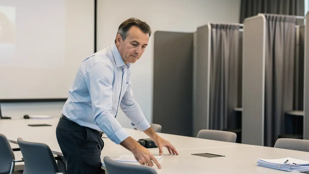 Préparation d'une salle de réunion pour les élections professionnelles CSE